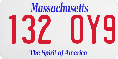 MA license plate 132OY9
