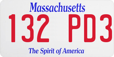MA license plate 132PD3