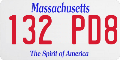 MA license plate 132PD8
