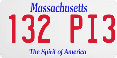 MA license plate 132PI3