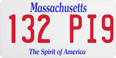 MA license plate 132PI9