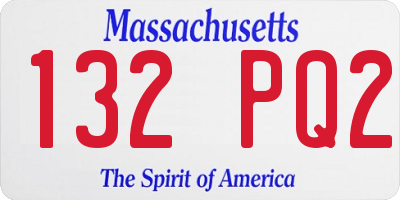 MA license plate 132PQ2