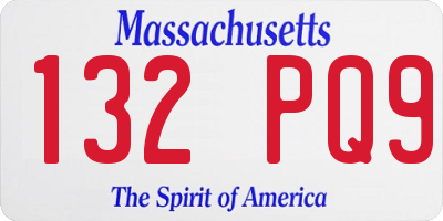 MA license plate 132PQ9