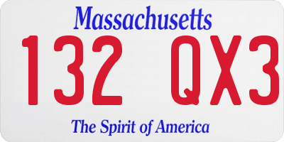 MA license plate 132QX3