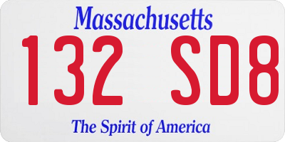 MA license plate 132SD8