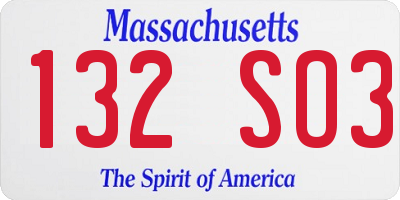 MA license plate 132SO3