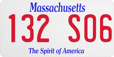 MA license plate 132SO6