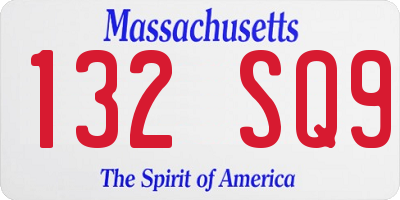 MA license plate 132SQ9