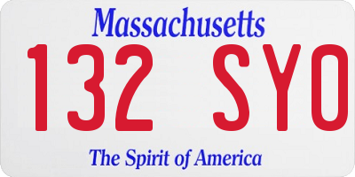 MA license plate 132SY0