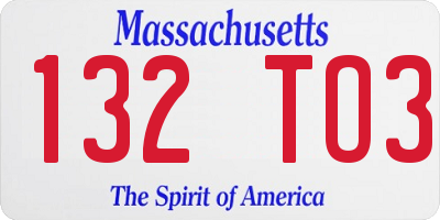 MA license plate 132TO3