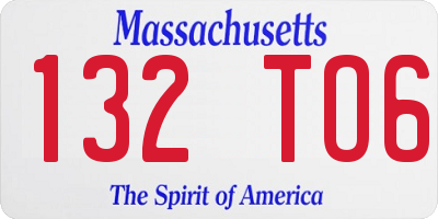 MA license plate 132TO6