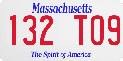 MA license plate 132TO9