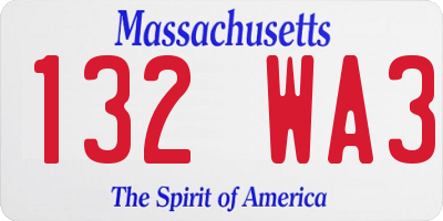MA license plate 132WA3