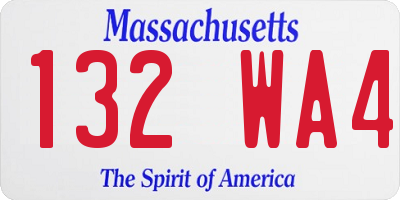 MA license plate 132WA4