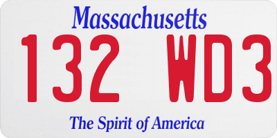 MA license plate 132WD3