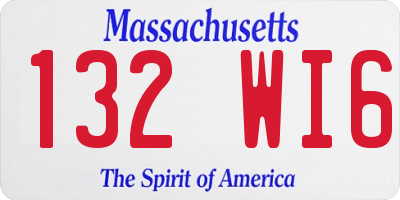 MA license plate 132WI6