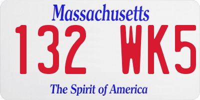 MA license plate 132WK5