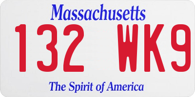 MA license plate 132WK9