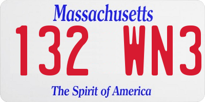 MA license plate 132WN3