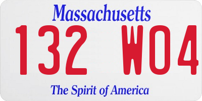 MA license plate 132WO4