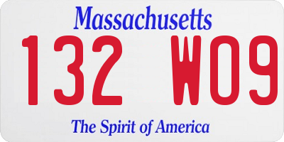 MA license plate 132WO9