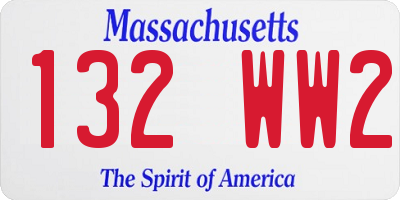 MA license plate 132WW2