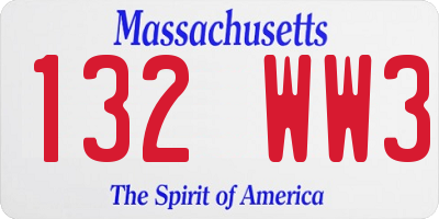 MA license plate 132WW3