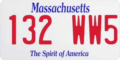 MA license plate 132WW5