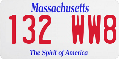 MA license plate 132WW8