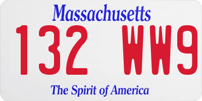 MA license plate 132WW9