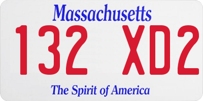 MA license plate 132XD2