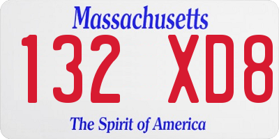 MA license plate 132XD8