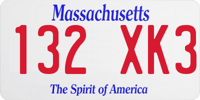 MA license plate 132XK3