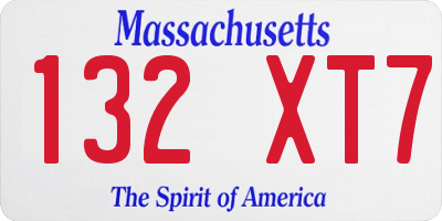 MA license plate 132XT7