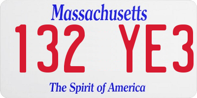 MA license plate 132YE3