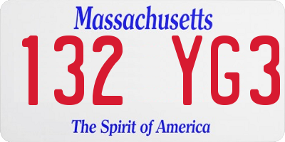 MA license plate 132YG3