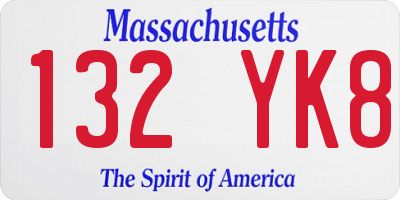 MA license plate 132YK8
