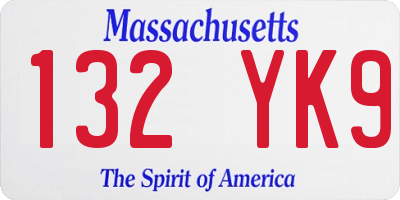 MA license plate 132YK9