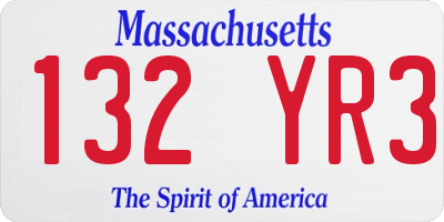 MA license plate 132YR3