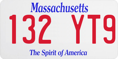 MA license plate 132YT9