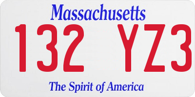 MA license plate 132YZ3