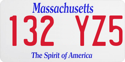 MA license plate 132YZ5