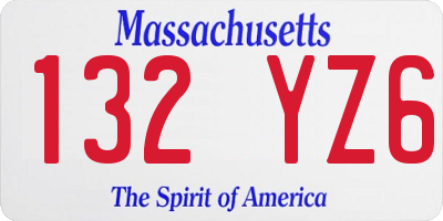 MA license plate 132YZ6