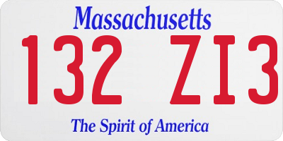 MA license plate 132ZI3