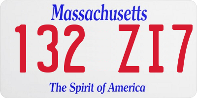 MA license plate 132ZI7