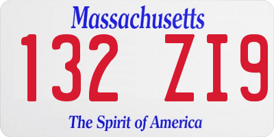 MA license plate 132ZI9