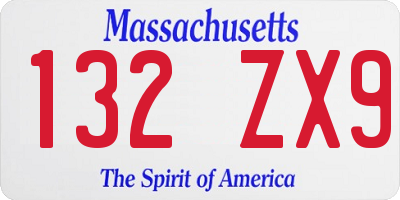 MA license plate 132ZX9