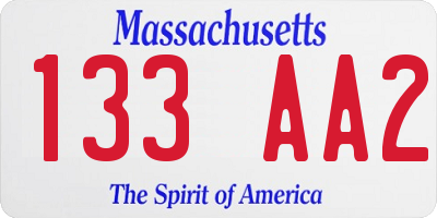 MA license plate 133AA2