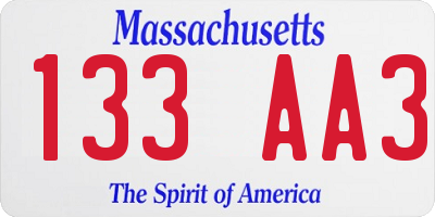 MA license plate 133AA3