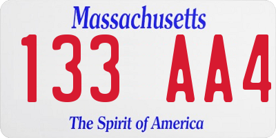 MA license plate 133AA4